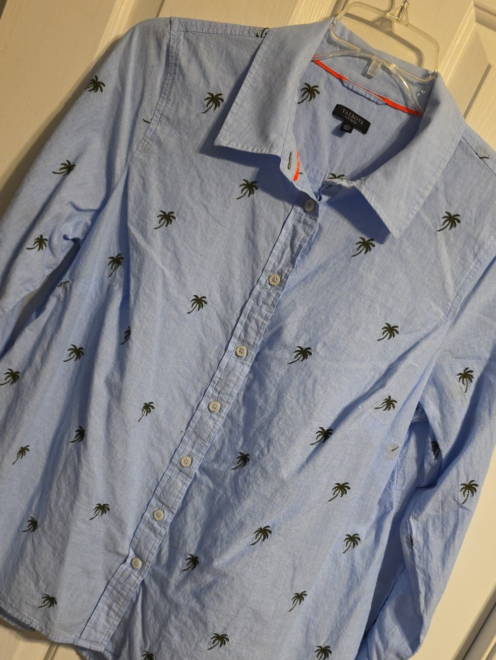 Talbots Light Blue Palm-Print Button-Up Tunic